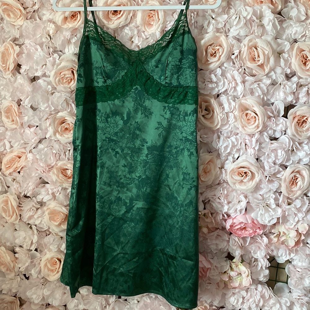 Green Dress with Lace Neckline